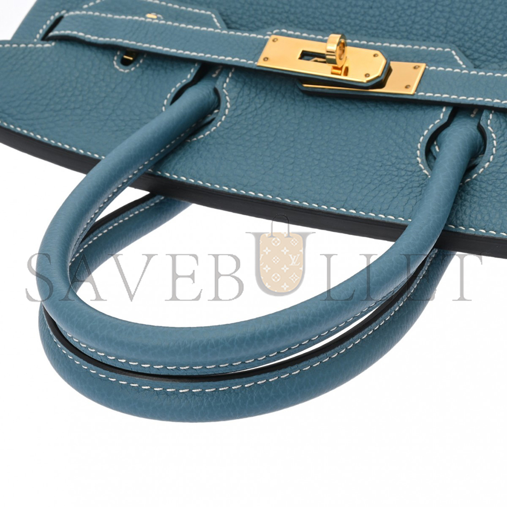 H**mes master birkin 30 togo leather denim blue lemon yellow gold buckle handbag 627751 (30*23*15cm)